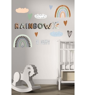 Rainbow-Be Happy Çocuk Odası Duvar Sticker Dekorasyon Seti Model 2 (Karışık)