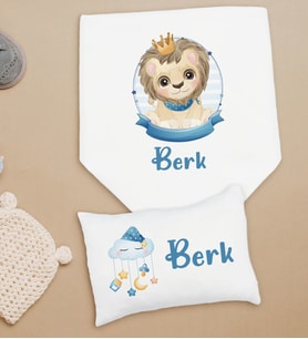 BK Kids Kişiye Özel İsimli Bebek Battaniye ve Yastık Hediye Seti, Yeni Doğan Bebek Hediyesi, Bebek Uyku Seti-8