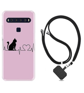 TCL 10L 10 Plus 10SE 20E 20SE 30 L7 Kılıf Boyun Askılı Silikon Pink Cat Heart 1303