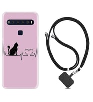 TCL 10L 10 Plus 10SE 20E 20SE 30 L7 Kılıf Boyun Askılı Silikon Pink Cat Heart 1303