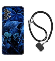 Samsung Galaxy M14 Kılıf Silikon Boyun Askılı İpli Desenli Silikon Blue Foid 1628