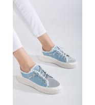 Neva Taşlı Düz Taban Kadın Bebe Mavisi Kot Sneakers (Karışık)