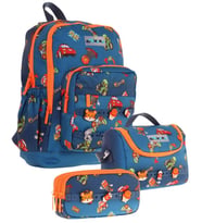 Kaukko Kids Üçlü İlkokul 1.2.3.4. Sınıf Okul Çanta Seti - Lacivert Turuncu - Erkek Çocuk - Silikon Aksesuarlı