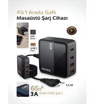65W GAN 3A 4 Portlu 1,5 Metre Uzatma Kablolu USB + Type-C Çoklayıcı Masaüstü Şarj Cihazı