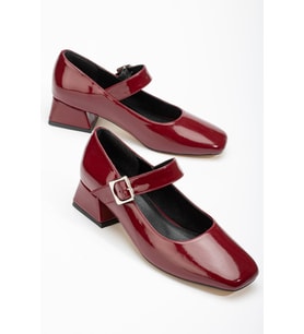 ST-006 Bordo Rugan Günlük 4 cm Topuklu Bayan Ayakkabı (Bordo)