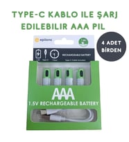 Usb Type-C ile Şarjolabilen 4 Adet AAA 1.5V Lityum Şarjlı Kalem Pil 750 mAH Uzun Ömürlü