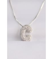 316L Çelik Zincirli Zirkon Taşlı C Harfli Silver Renk Bubble Kolye 5886 - GLST3814-7638