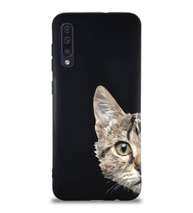 Samsung Galaxy A30S Soft Premier Kapak Catface Tasarımlı Silikon Kılıf - Siyah (Şeffaf)