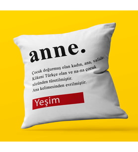Kişiye Özel Anne Tasarımlı   Saten Kare Yastık (Beyaz)
