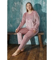 Gd Goldoremi 13208-4 Kadın Büyük Beden Kadife Uzun Kollu Pijama Takımı