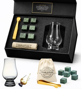 Perlotus Lotus 190 ml Aroma Viski Tadım Bardağı ve Granit Viski Taşı Premium Hed (Yeşil)