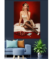 Kırmızı Elbiseli Pin-Up Kadın Dekoratif Kanvas - Mdf Ahşap Tablo