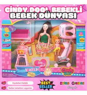 Cindy Doll Bebek Dünyası Seti - Oyuncak Pusetli Bebek - Barbie Pusetli Seti - Aksesuarlı Pusetlı Beb (Çok Renkli)
