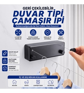 Geri Çekilebilir Çelik Çamaşır Asma İpi 4,2 Metre 20 Kg Çamaşır Kurutma İpi Çamaşır Askılığı
