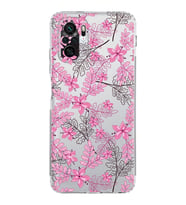 Xiaomi Redmi Note 10S  Kamera Korumalı Kapak Floral Pembe Tasarımlı Şeffaf  Kılıf