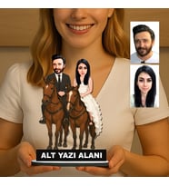 Kişiye Özel 2 Kişilik Gelin Damat Düğün Konseptli Sevgili Karikatürlü 18 cm MDF Masaüstü Biblo - Sevgiliye ve Eşe Hediye Çiftlere Özel Hediye