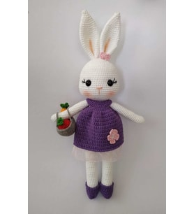 Mor Sepetli Şirin Tavşan Uyku Arkadaşı Amigurumi Organik Oyuncak