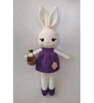 Mor Sepetli Şirin Tavşan Uyku Arkadaşı Amigurumi Organik Oyuncak