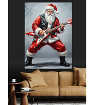 Rock Gitar Çalan Noel Baba  Dekoratif Kanvas - Mdf Ahşap Tablo