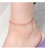 Gümüş Rose Çift Zincirli Kalp Zirkon Taşlı Halhal
