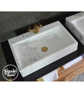 Sipahi Marble Afyon Grili Beyaz Batarya Çıkışlı Kare Lavabo