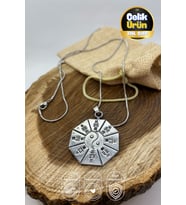 Paslanmaz Çelik Madalyon Ying Yang ve Bagua Gümüş Rengi Parlak Kararmaz Çelik Kolye Unisex Kolye