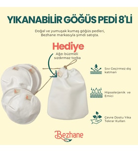 BEZHANE Yıkanabilir 8'li Kumaş Göğüs Pedi (Beyaz)