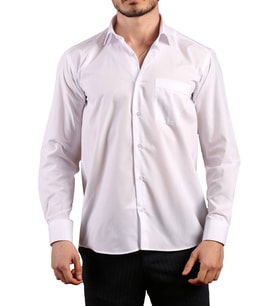 Beyaz Rahat Kesim Cepli Uzun Kol Regular Fit Erkek Gömlek  - 150-1