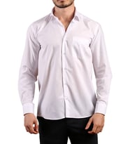 Beyaz Rahat Kesim Cepli Uzun Kol Regular Fit Erkek Gömlek  - 150-1