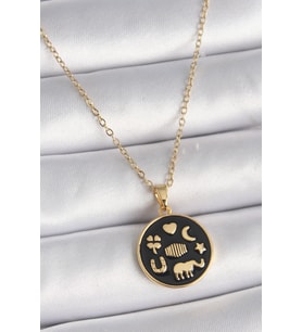 316L Çelik Gold Renk Siyah Şans Kolyesi - TJ-BKO9547
