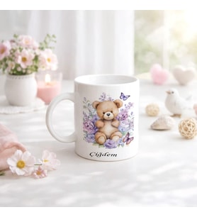Kişiye Özel Mor Ayıcık Temalı Kupo Bardak (Beyaz)