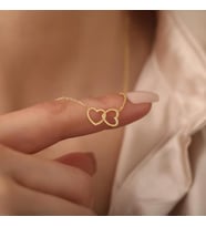 Kişiye Özel Çift İç İçe Kalp Kolye 925K Gümüş (Gold)