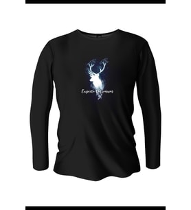 Harry Pother Patronum Baskılı Erkek Siyah Uzun Kol Bisiklet Yaka T-Shirt