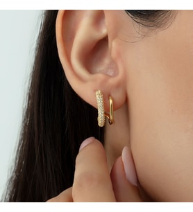 Usho Jewelry 925 Ayar Gümüş Taşlı Düz Çift Sıra Şık Küpe