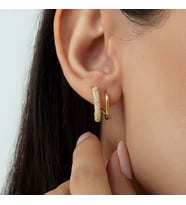 Usho Jewelry 925 Ayar Gümüş Taşlı Düz Çift Sıra Şık Küpe