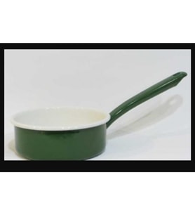 Çelik Üzeri Emaye Kaplama Kaserol Metal Saplı Asker Yeşili Tava 17x6cm