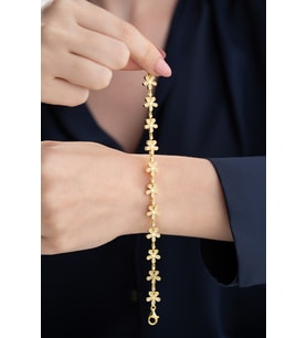 925 Ayar Gümüş Çiçek Model Bileklik Gold