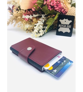 Mevsim Deri ® Kişiye Özel Mekanizmalı Otomatik Bordo Kartlık Cüzdan