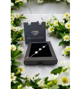 (ÖZEL KUTULU) 925 Ayar Gümüş Üç Sıra Van Cleef Kadın Bileklik Rodyum