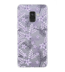 Samsung Galaxy A8 (2018) Uyumlu Kapak Floral Lila Tasarımlı Şeffaf Silikon Kılıf