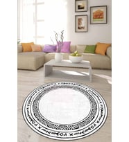 Beyaz Çerçeveli Kaymaz Tabanlı Yıkanır Yuvarlak Halı AR1337 - 100 x 100 cm