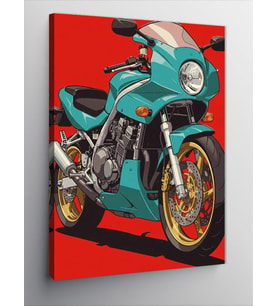 Kanvas Tablo Retro Yeşil Motosiklet