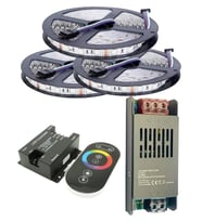 15 Metre 12V 60 Ledli RGB İç Mekan Şerit Led 16,5A Slim Trafo 36 A Dokunmatik RF Led Kontrol Üniteli
