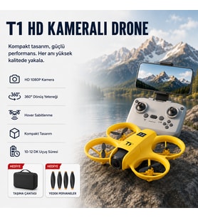 Drone Sarı HD Kameralı 360° Dönüşlü Taşınabilir T1 Drone