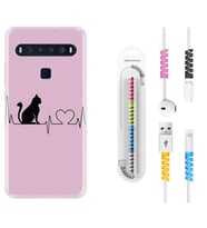 TCL 10L 10 Plus 10SE 20E 20SE 30SE L7 Kılıf Kablo Koruma Spiral Silikon Pink Cat Heart 1303