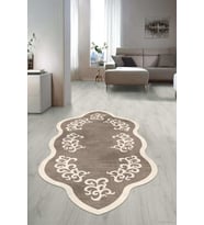 Dijital Baskılı Kaymaz Taban Yıkanabilir Lazer Kesim Salon Halısı Yolluk NLZR-HT-1435 (Kahverengi)