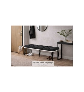 Metal Ayaklı Puf 100x40 cm Siyah Kapitone Oturak Bank