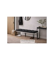Metal Ayaklı Puf 100x40 cm Siyah Kapitone Oturak Bank