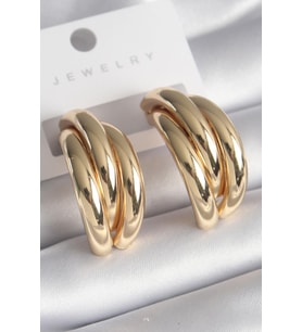 Pirinç Gold Renk 3'lü Görünüm Kadın Küpe
