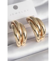 Pirinç Gold Renk 3'lü Görünüm Kadın Küpe
